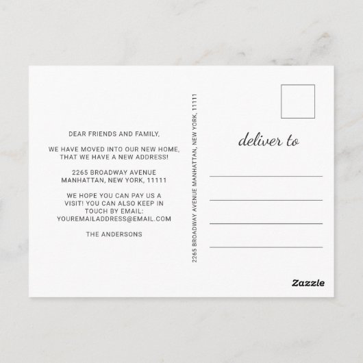 金ゴールドブルー大理石の新しいアドレスの移動告知 ポストカード (裏面)