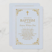 金ゴールドブルー宗教招待状でトリム 招待状 (正面/裏面)