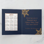 金ゴールドブルー応援の新年の写真 カード (内部)