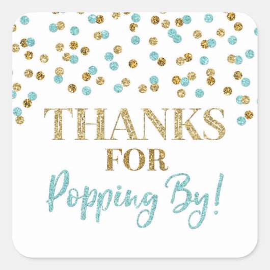 金ゴールドブルー感謝してい紙吹雪のポップアップ スクエアシール (正面)