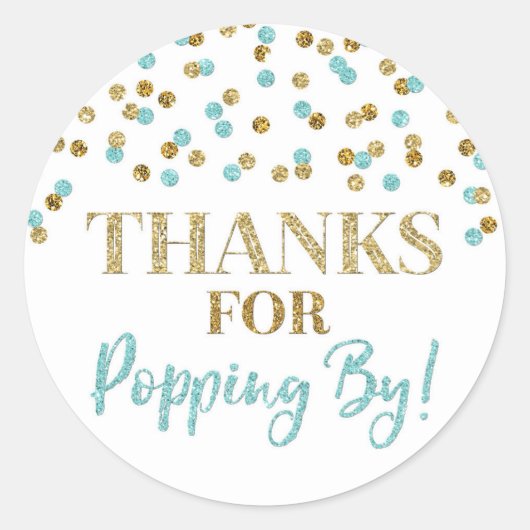 金ゴールドブルー感謝してい紙吹雪のポップアップ ラウンドシール (正面)