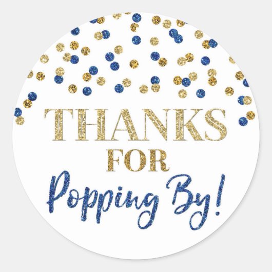 金ゴールドブルー感謝してい紙吹雪のポップアップ ラウンドシール (正面)