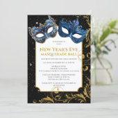 金ゴールドブルー新年の大晦日の仮舞踏会 招待状 (スタンド正面)