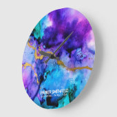 金ゴールドブルー水彩 ラージ壁時計 (傾斜)