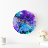 金ゴールドブルー水彩 ラージ壁時計 (ホーム)