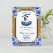 金ゴールドブルー王室のバラメキシコ・フィエスタ・ベビーシャワー  招待状 (スタンド正面)