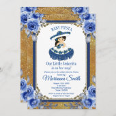 金ゴールドブルー王室のバラメキシコ・フィエスタ・ベビーシャワー  招待状 (正面/裏面)