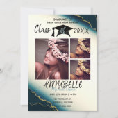 金ゴールドブルー瑪瑙の卒業パーティー3写真 招待状 (正面)