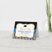 金ゴールドブルー白黒ストライプズ卒業ありがとう サンキューカード (正面)