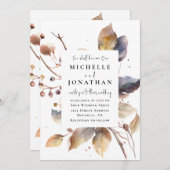 金ゴールドブルー紅葉2が一つの聖書結婚になる 招待状 (正面/裏面)