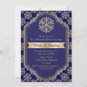 金ゴールドブルー結婚スノーフレークのリハーサル 招待状 (正面)
