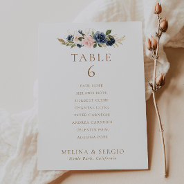 金ゴールドブルー結婚ピンクのテーブル6シーティングチャートカード 招待状