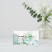 金ゴールドブルー絵画の(ばちゃばちゃ)跳ねる水色 名刺 (スタンド正面)