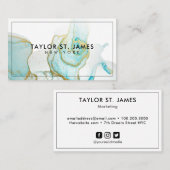 金ゴールドブルー絵画の(ばちゃばちゃ)跳ねる水色 名刺 (正面/裏面)