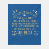  金ゴールドブルー賛美ズナンバーズ聖なる書物、 経典祈りの言葉  フリースブランケット (正面)