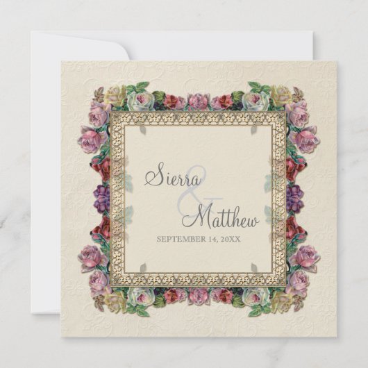 金ゴールドブロケダマスクフローラエレガフォーマルントウェディング 招待状 (裏面)