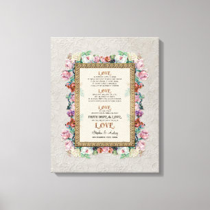 金ゴールドブロケードフローララヴ結婚はパーソナライズされた キャンバスプリント