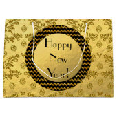 金ゴールドブロケード新年おめでとう！上品な抱き枕 ラージペーパーバッグ (正面)