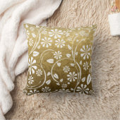 金ゴールドブロケード、白い花柄の投げ クッション (ブランケット)