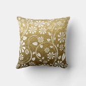 金ゴールドブロケード、白い花柄の投げ クッション (裏面)