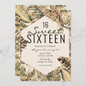 金ゴールドブロンズグリッタートロピカルパーム葉ズスウィート16 招待状 (正面/裏面)