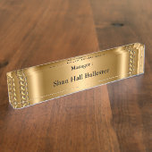 金ゴールドブロンズチェーンイメージの名前の追加 デスクネームプレート (側面)