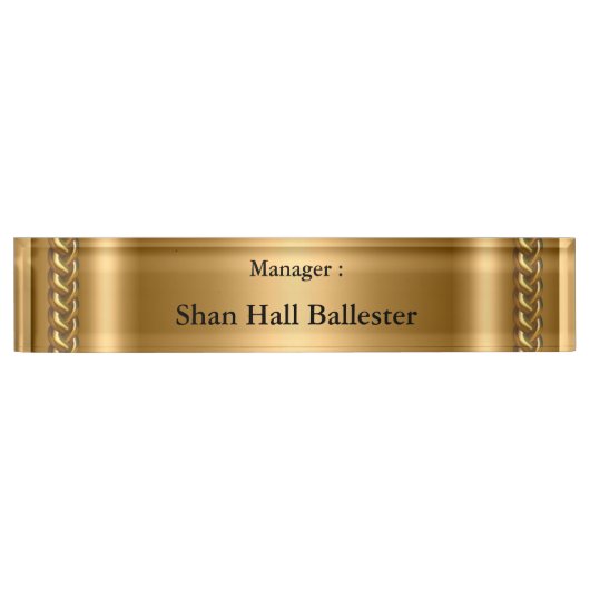 金ゴールドブロンズチェーンイメージの名前の追加 デスクネームプレート (正面)