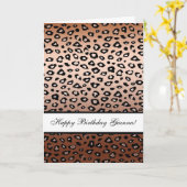 金ゴールドブロンズヒョウ印刷誕生日 カード (黄色い花)