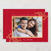 金ゴールドブ中国のラウス新年フォトホリデーカード 招待状 (正面/裏面)