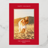 金ゴールドプシンプルレスエレガントクリスマスフレーム写真 箔シーズンカード (正面)