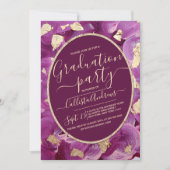 金ゴールドプラム薄紫アクリル筆画卒業 招待状 (正面)