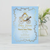 金ゴールドプリンセスキャリッジブルーストーリーブックベビーシャワー 招待状 (スタンド正面)