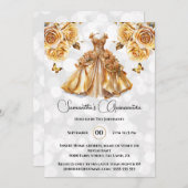 金ゴールドプリンセスキンセアニラファンタジーボールガウンバラ 招待状 (正面/裏面)