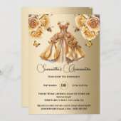 金ゴールドプリンセスキンセアニラ蝶ボールガウンバラ 招待状 (正面/裏面)