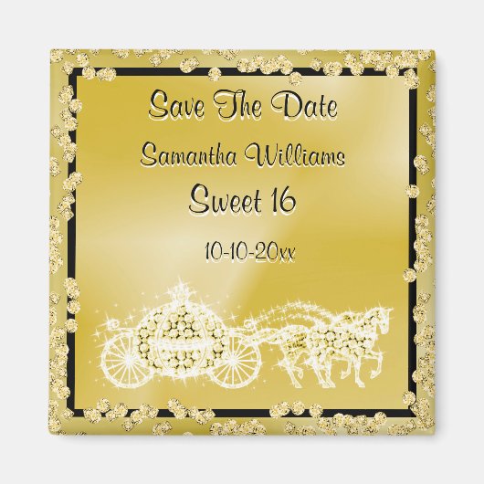 金ゴールドプリンセスコーチと馬の日付を保存16th マグネット (正面)