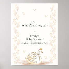 金ゴールドプリンセススワン蝶ベビーシャワーウェルカム ポスター