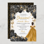 金ゴールドプリンセスドレスブラックバラクインセアニラ 招待状 (正面/裏面)