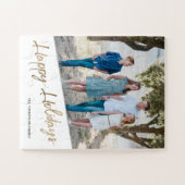 金ゴールドプリントハッピーホリデーズファミリーフォト ジグソーパズル (横)