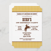 金ゴールドプレイドカウボーイロデオ誕生日招待状 招待状 (正面/裏面)