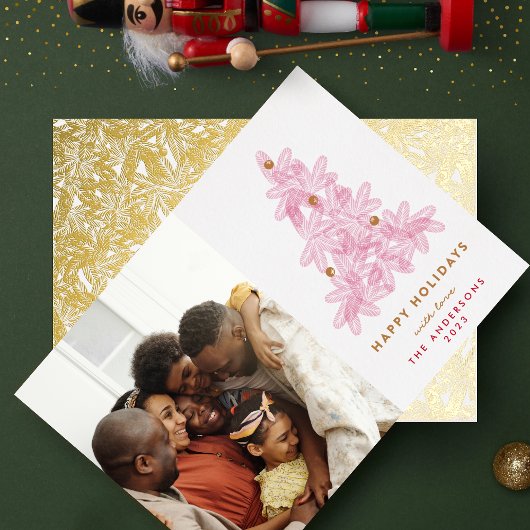 金ゴールドプレスのクリスマスパインの木の写真バック 箔シーズンカード