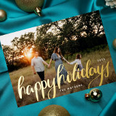 金ゴールドプレス手書きハッピーホリデー 箔シーズンカード