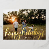 金ゴールドプレス手書きハッピーホリデー 箔シーズンカード (正面)