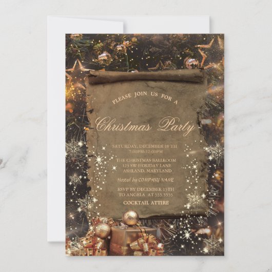 金ゴールドプレゼント、スノーフレークヴィンテージ会社 招待状 (正面)