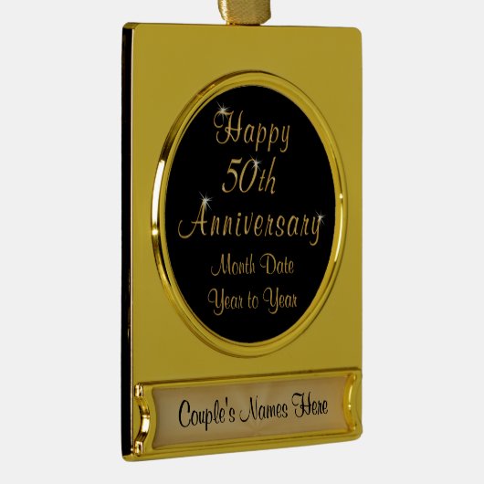 金ゴールドプレートパーソナライズな第50記念日のオーナメント ゴールドプレートバナーオーナメント (右)