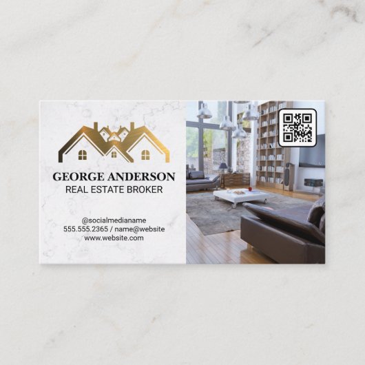 金ゴールドプロパティロゴ |リビングルーム | QRコード 名刺 (正面)