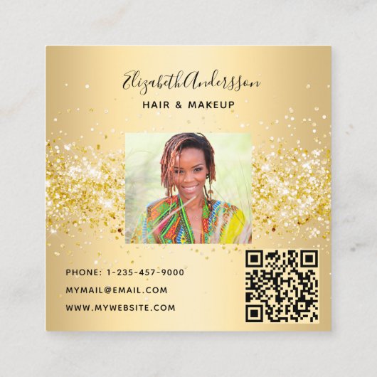 金ゴールドプロファイルの写真のqrコード スクエア名刺 (裏面)