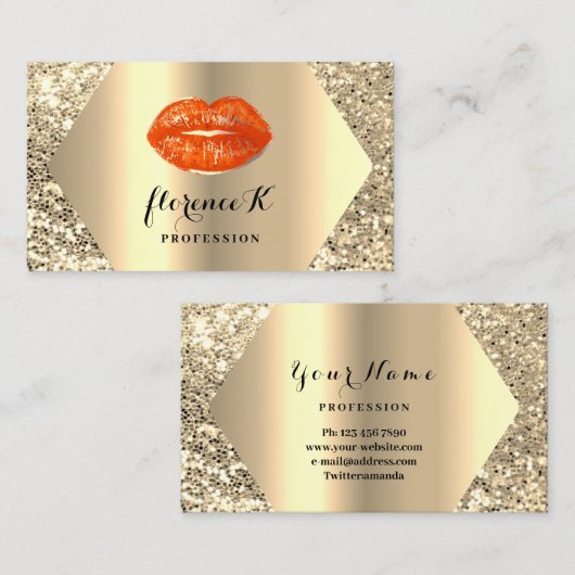 金ゴールドプロフェッショナルパーマネントメイクアップアーティストコーラル 名刺 (正面/裏面)