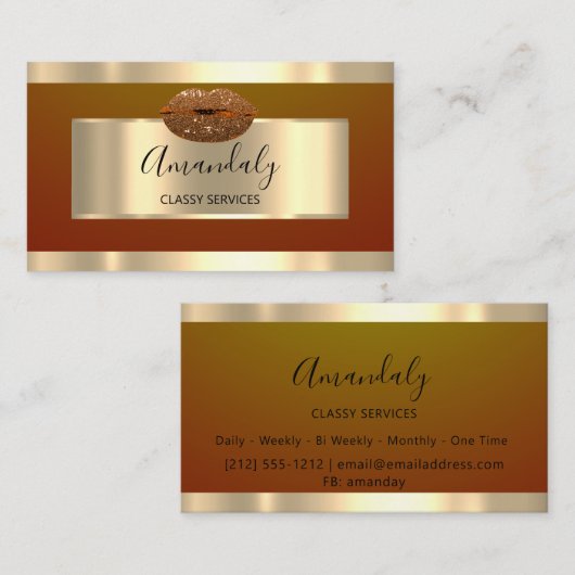 金ゴールドプロフェッショナルメイクアップアーティストグリッターキスリップ 名刺 (正面/裏面)