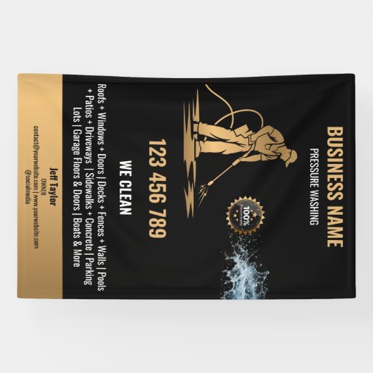 金ゴールドプロフェッショナル加圧洗浄力洗浄 横断幕 (横)