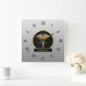 金ゴールドプロフェッショナル医用カドゥセウス スクエア壁時計 (ホーム)